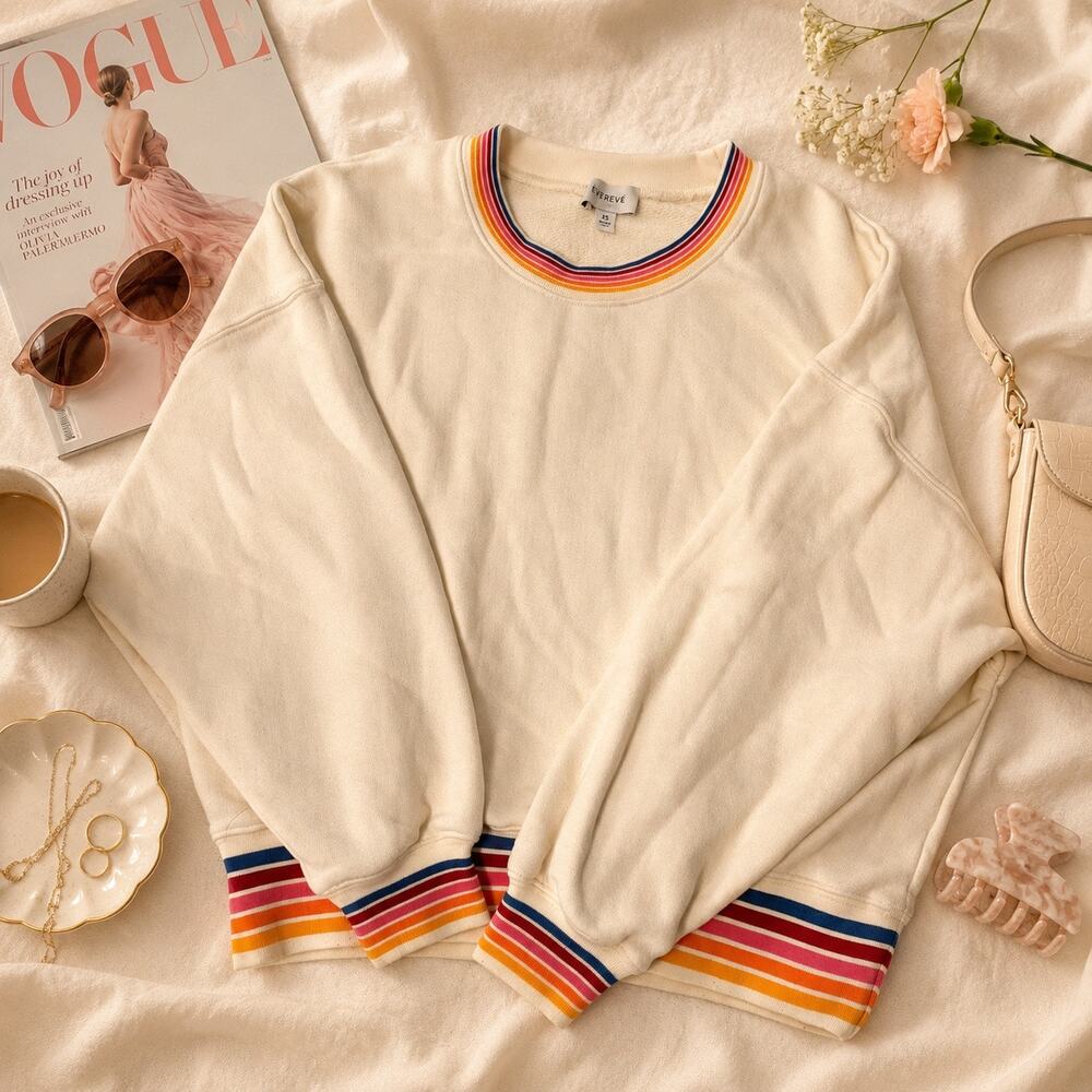 EVEREVE Cream Rainbow Trim Crewneck Sweatshirt